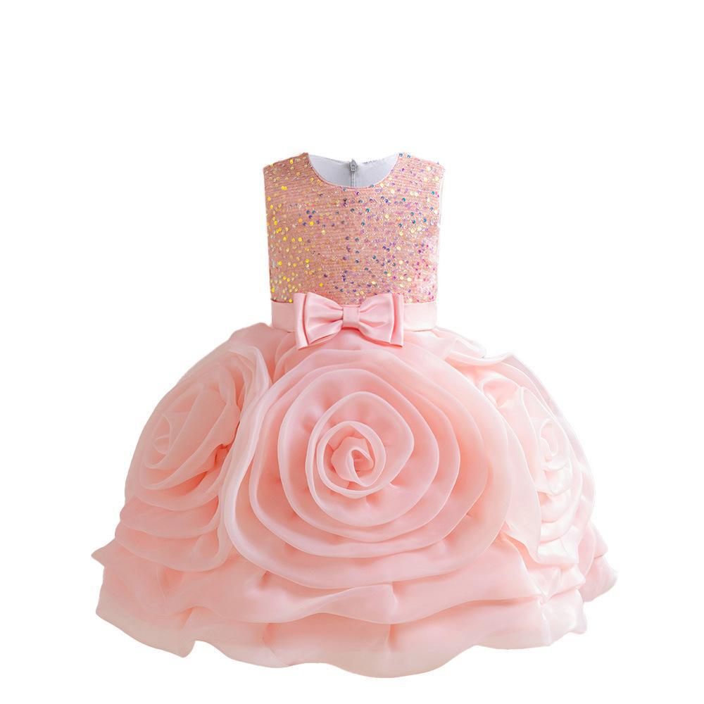 Verano nuevo brotes de flores vestidos de niñas sin mangas sequillas princesa de flores grandes elementos de flores vestidos de niñas