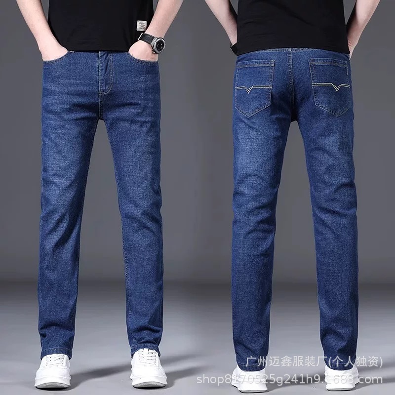 春夏秋牛仔裤男款宽松直筒弹力中腰长裤子男装批发外贸Men'spants|undefined