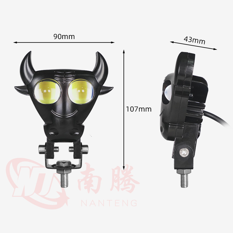 Motocicleta LED transfronteriza, foco de cabeza de toro totalmente de aluminio, faros delanteros de luz lejana y cercana, coche eléctrico externo, motocicleta modificada