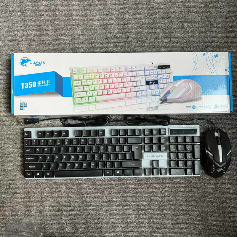 霊サメ有線USBキーボード発光ノートパソコン汎用ビジネスオフィスゲームキーボードマウスセット|undefined