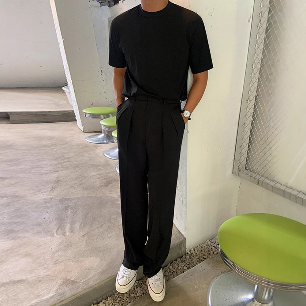 Drapeado pantalones de traje de trapeador recto Otoño de los Hombres estilo coreano de moda de gama alta pantalones casuales sueltos de pierna ancha todo partido moda