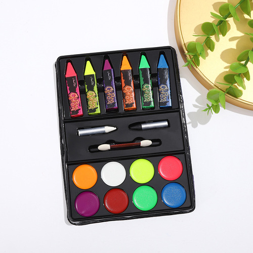 Cross-border water-soluble easy-to-wash quick-drying face paint with crayon Halloween dance set human face paint pigment