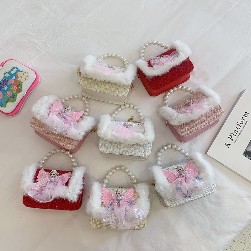 Bolso DE LOS NIÑOS estilo Chanel cadena bolsa de mensajero lindo bebé niña moda chica bolso de hombro moda perla