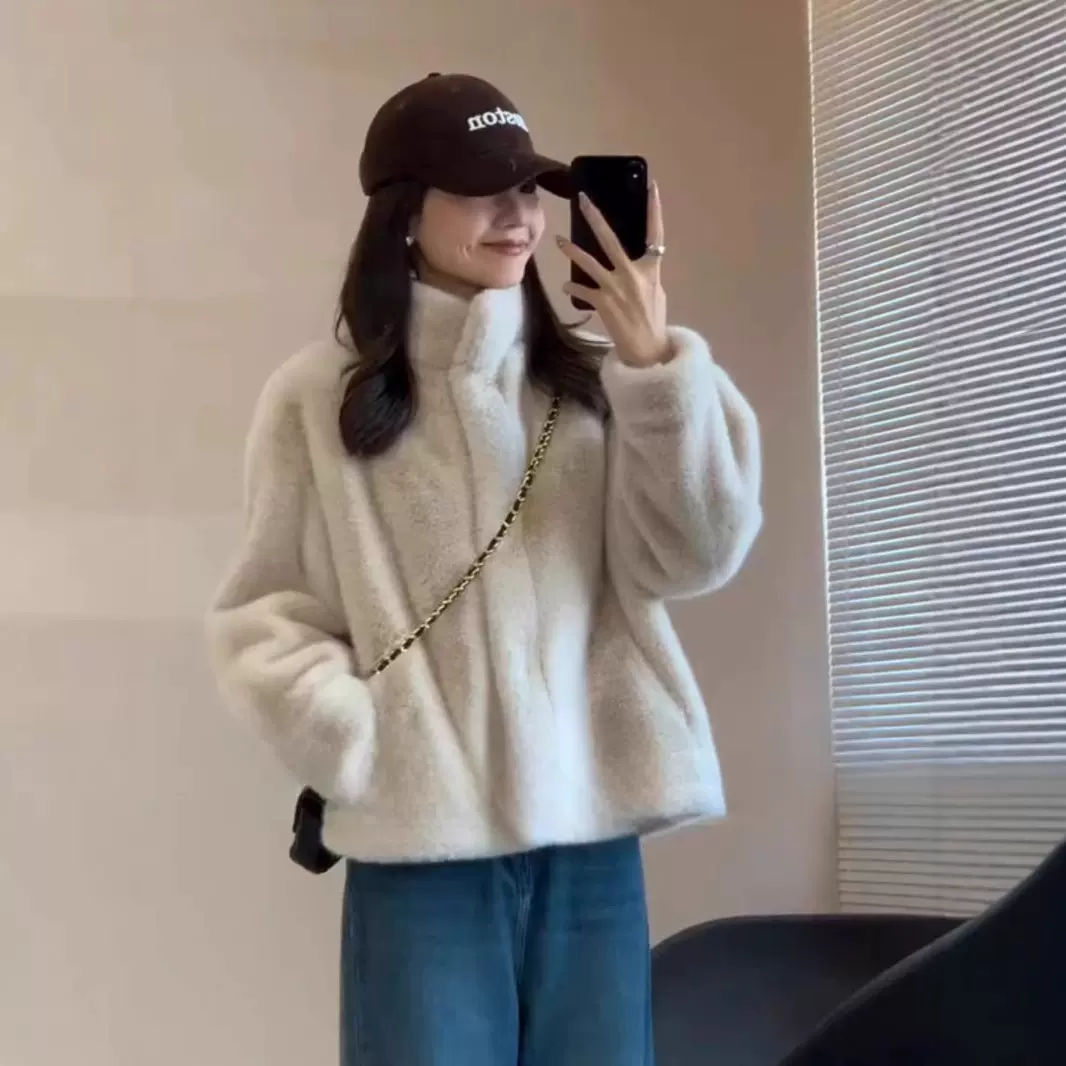 2024冬季年轻款貂皮短款立领皮毛一体水貂毛绒环保皮草毛毛外套女
