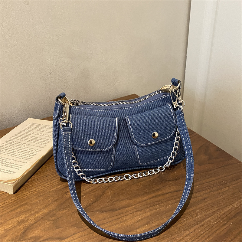Vintage Damen Denim Tragetasche Einfache Schultertasche Modisch_voghion.com