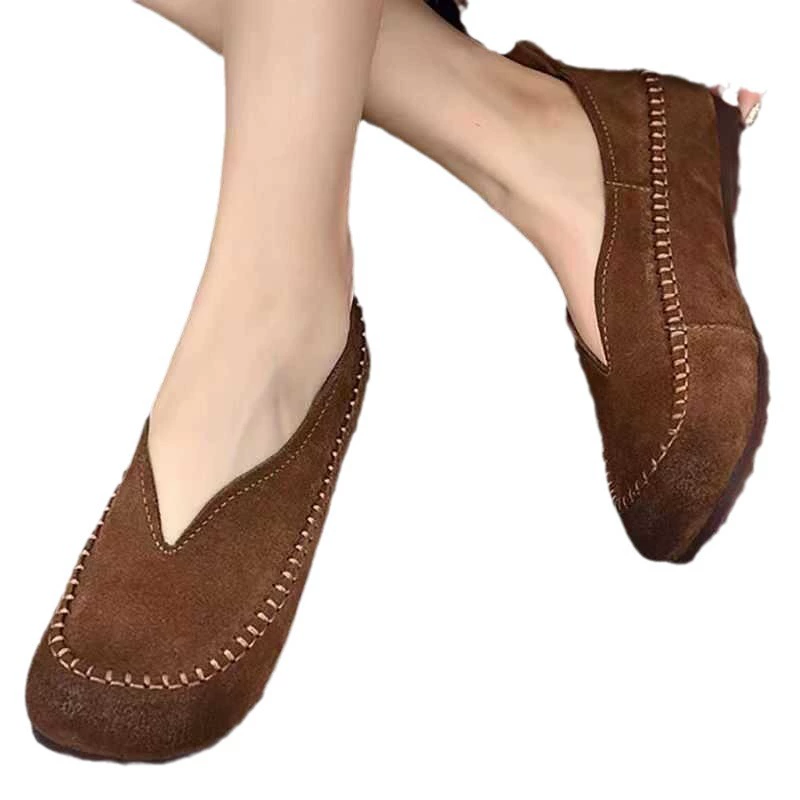 Retro Literary and Arts Series Real Soft Leather Casual Women's Shoes Beef Tendon Soft Soft Soft Skin Light Mouth Grandma's Shoes Flat Sole Shoes