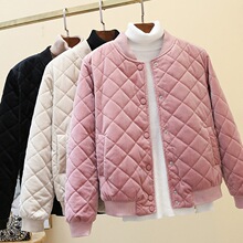2025冬季新款金丝绒棉衣女韩版菱格加棉棒球服厚外套短款休闲棉服