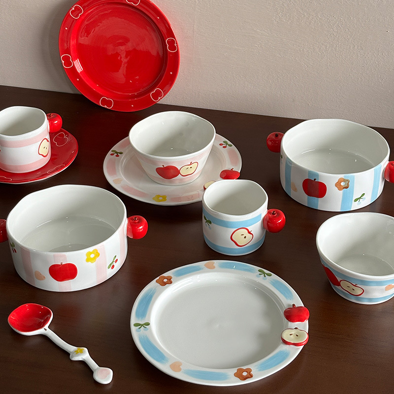 Ins Style Clay Apple Popular Plate High-End Ritual Breakfast Plate Cake Plate Exquisite Tea Snacks