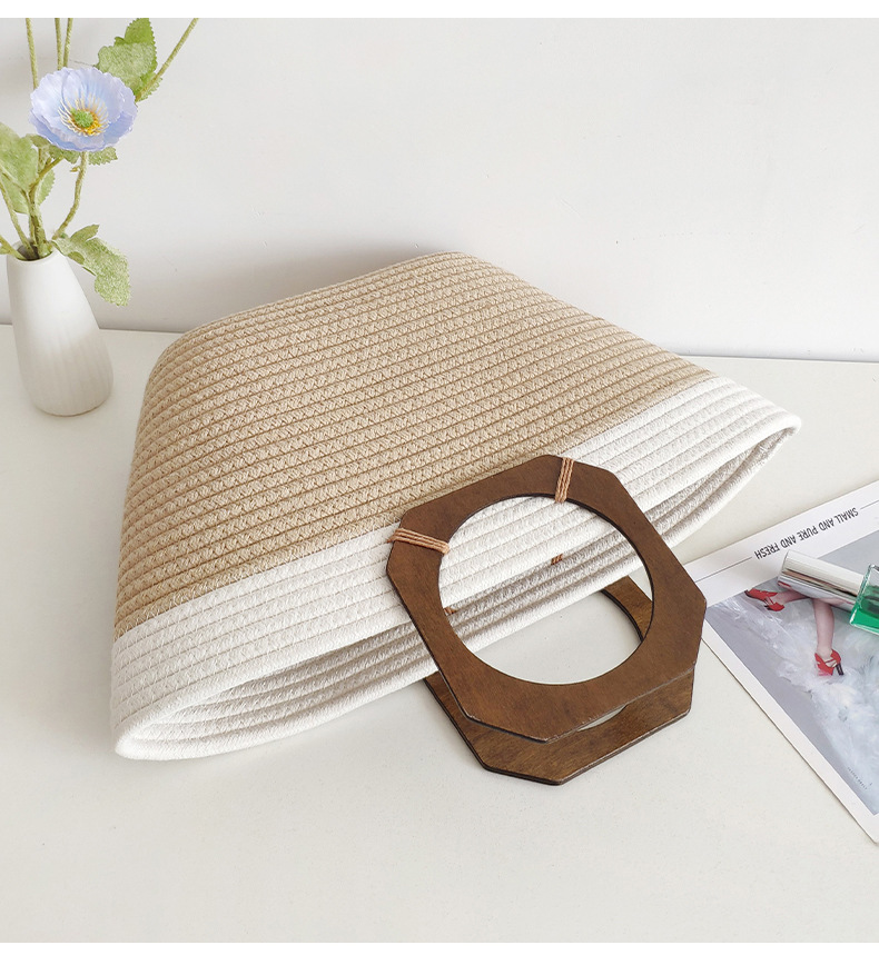 beach bag Bags Type Holiday, Travel Occasion Cotton Material Color Block Pattern All Seasons Season Women's Large Cotton Color Block Vacation Beach Weave Bucket Open Beach Bag