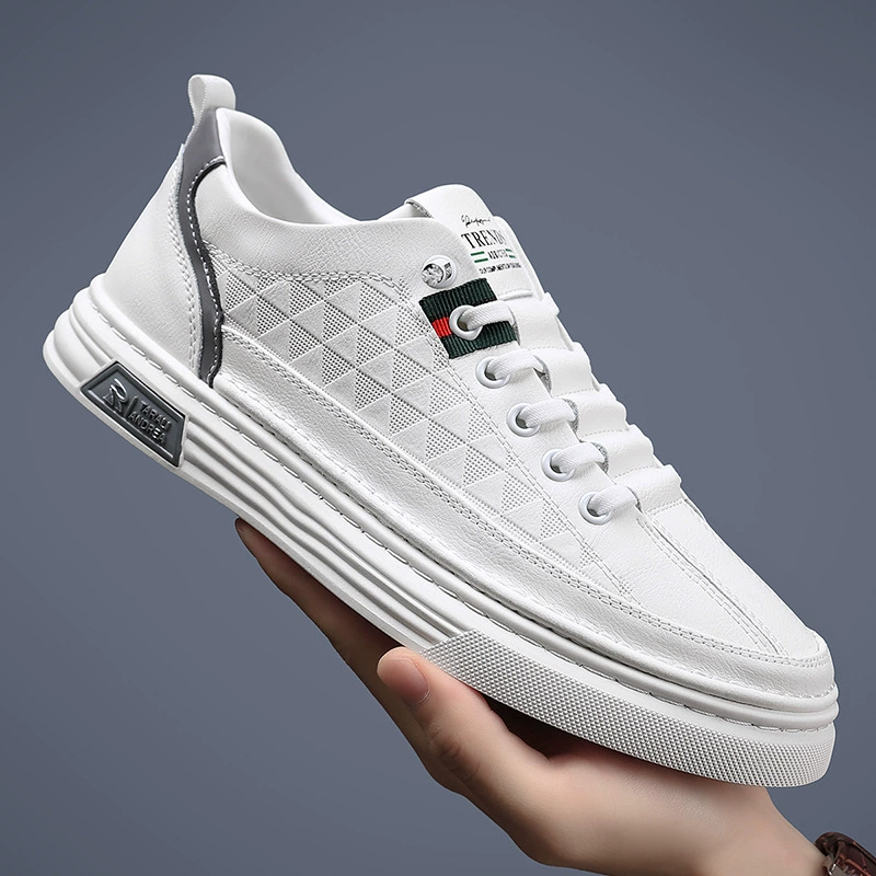 Мужская обувь 2023, новая осенняя дышащая универсальная повседневная кожаная обувь без шнуровки, мужская спортивная Белая обувь, модная обувь