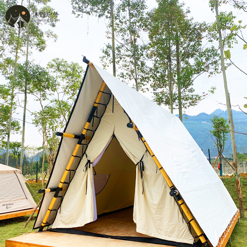 Al aire libre luz de lujo camping triángulo comedor barbacoa carpa parque ecológico vacaciones pareja B & B tienda de campaña fabricante de hoteles