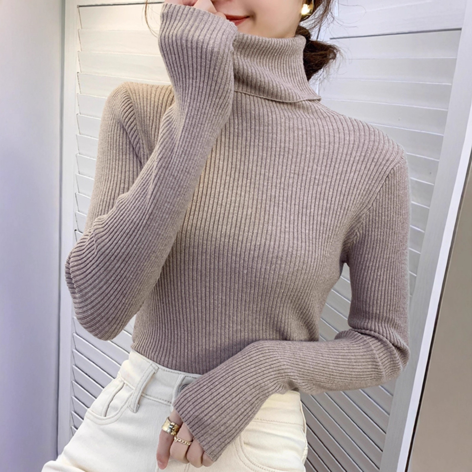 2025 Turtleneck Knitwear Women's New Autumn and Winter Pullover Long-Sleeved Versatile Slimming Look Bottoming Knitwear Women's Knitwear