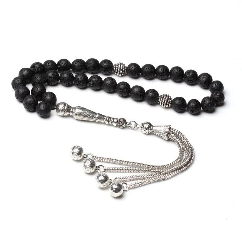 33 Pieces of 10mm Volcanic Stone Round Beads, Black Lava Stone Middle Eastern Prayer Tasbih