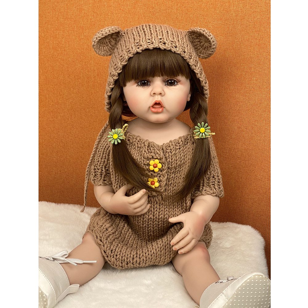 Cute reborn doll Sugar Bean 55cm simulation companion doll washable knitted suit dress-up model treasure