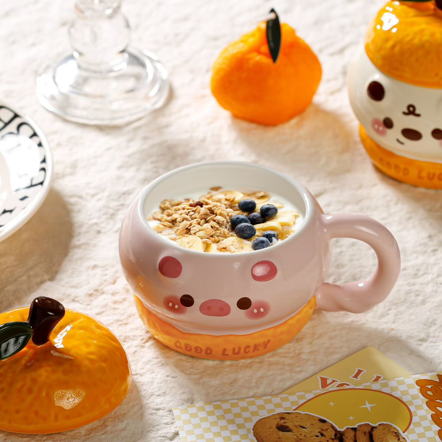 Creativo lindo dibujo animado animal de cerámica gigante taza de cerámica con tapa personalidad relieve taza de agua bebida taza de regalo