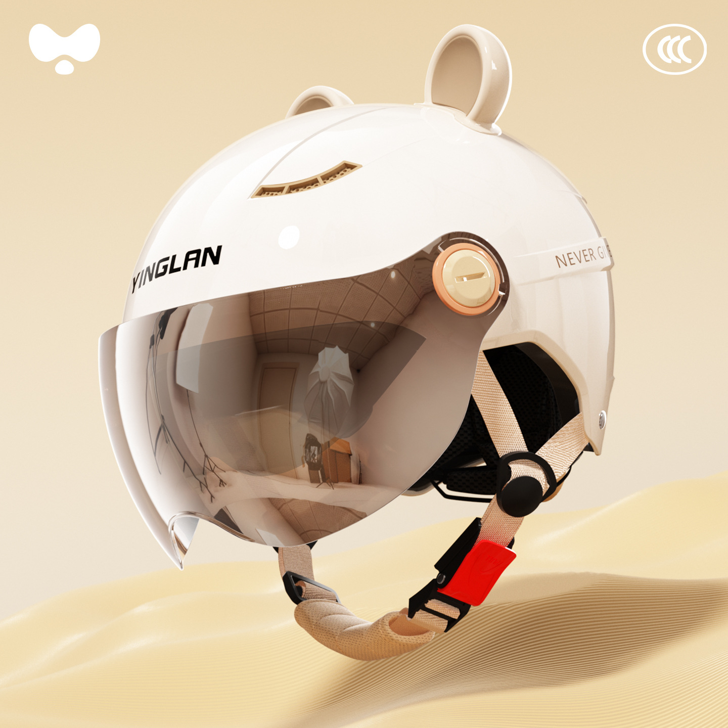 Motosiklet kaskı (dəbilqə) – Universal Electric Vehicle Women's - 3c-ceramic-white-electroplated-outer-short-double-mirror-class-a-new-national-standard