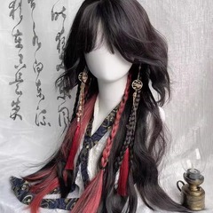 【紅塵ローラー】かつらの女性の全頭カバーの黒紅は羊毛を染めてクラゲの頭の古風な磁器のお父さんのハロウィンのcosを巻きます。