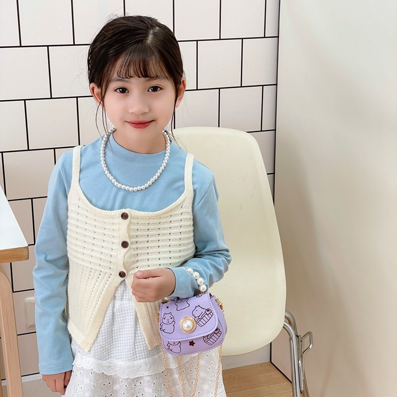 2025 nuevo bolso para niños estilo occidental mini bolso diagonal para bebé dulce cadena de moda de perlas bolso de hombro para niñas