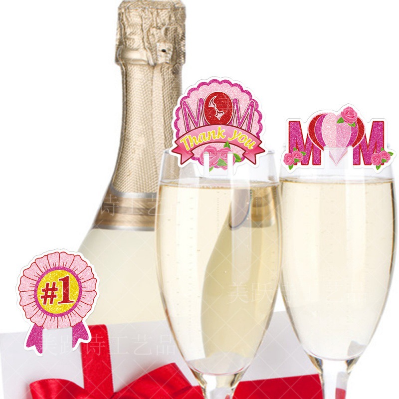 Tarjeta de inserción de botella de vino de fiesta del día de la madre transfronteriza accesorios de decoración de cumpleaños de la madre