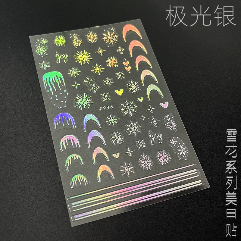 2023 Трансграничные специальные для бронзирования Aurora Серебряные наклейки для ногтей Порошок для чешка Рождественская Снежинка Звезды Наклейки для дизайна ногтей
