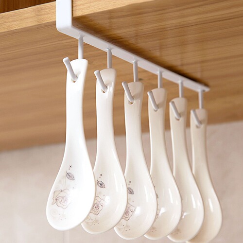 T kitchen iron traceless hook punch-free storage hanger multi-functional cabinet six-row hook metal hook