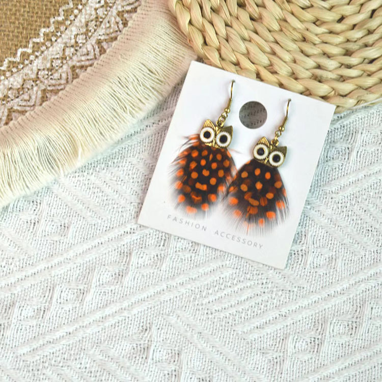 6g Weight Alloy Ear Needle Material Drop Earrings Classification 1 Pair Quantity Casual Occasion Alloy Material Owl Pattern Women's Gender Plating Design Ethnic Style Style 1 Pair Ethnic Style Owl Plating Alloy Feather Drop Earrings 14