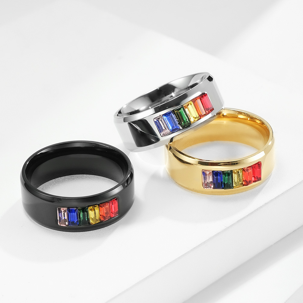 Comercio Electrónico Titanio Acero Gay Lala Anillo Arco Iris Bandera Gay Anillo Parejas Pulsera Fábrica Venta Directa display picture 4