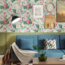 英国复古花朵墙纸玫瑰花卉花海美式轻奢大花卧室客厅餐厅背景壁纸