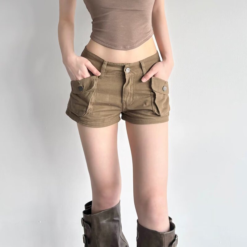 American-Style Spicy Girl Low-Waist Stretch Denim Shorts for Women, Slim Fit, Versatile, Hip-Hugging Hot Pants, Ins Summer