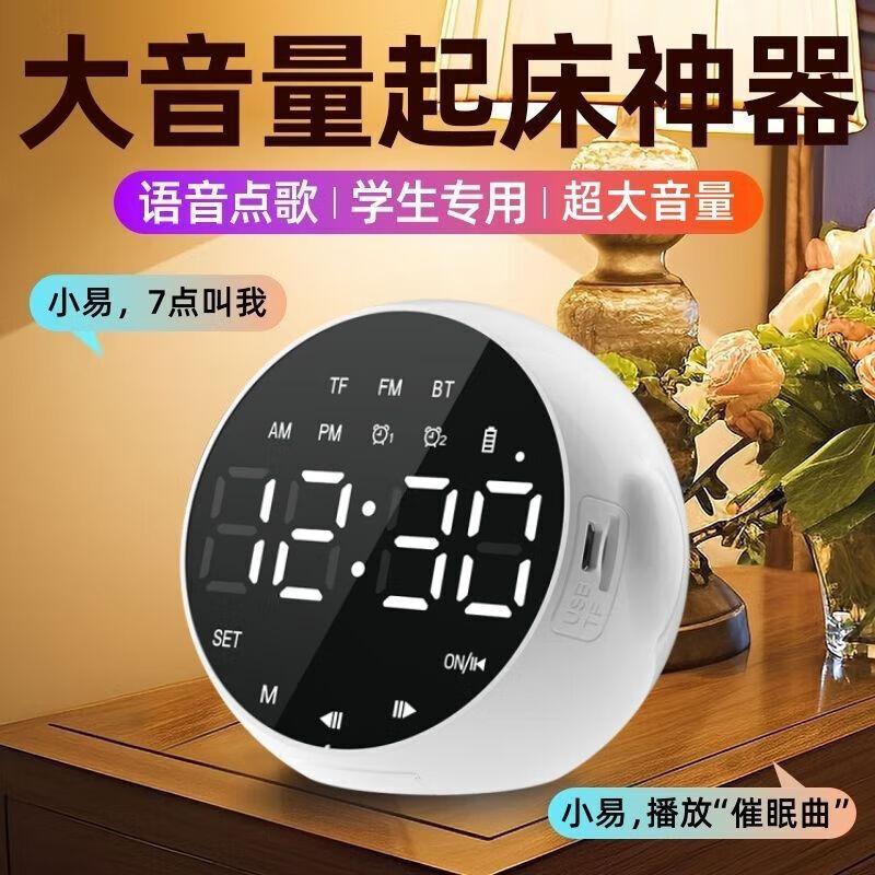 AI智能语音闹钟蓝牙音箱大音量高音质多功能学生可充电宿舍小音响|undefined