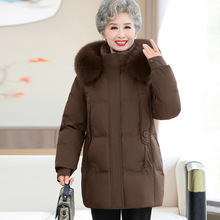 老年人羽绒服女中长款妈妈冬装2025新品加厚大码老人奶奶太太外套
