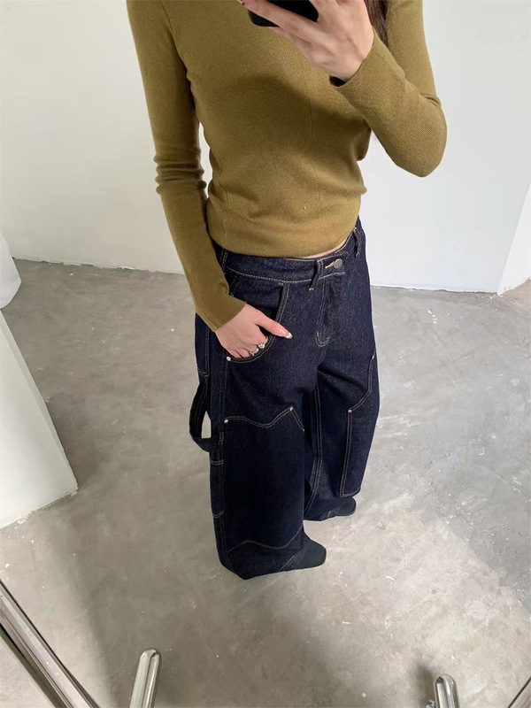 誉一新款2025秋季高街复古伐木工装牛仔裤女百搭宽松休闲裤女6602|undefined