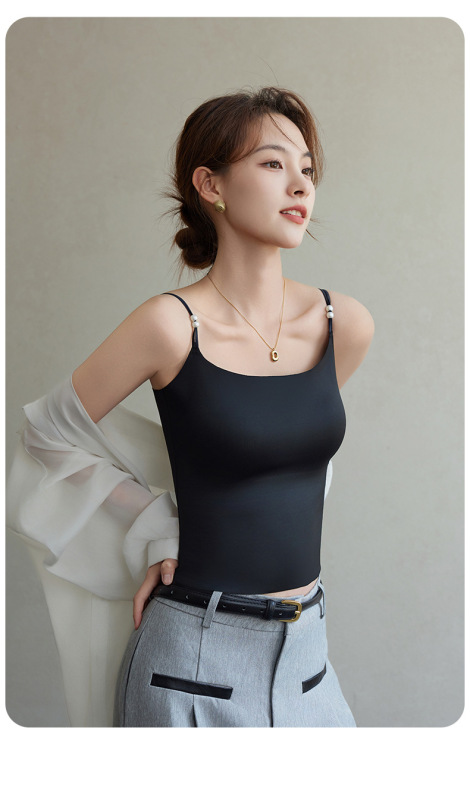 新款吊带背心女一体内搭自带胸垫上衣2025夏春季外穿凉感美背打底|undefined