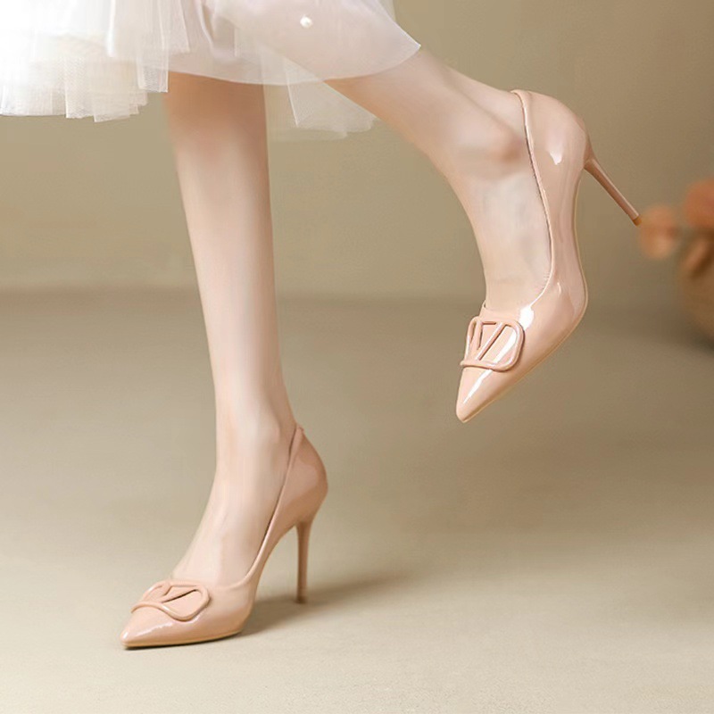 Design exclusive elegant high heels nude, 2024 years, trend of season, french style, bright catchy style