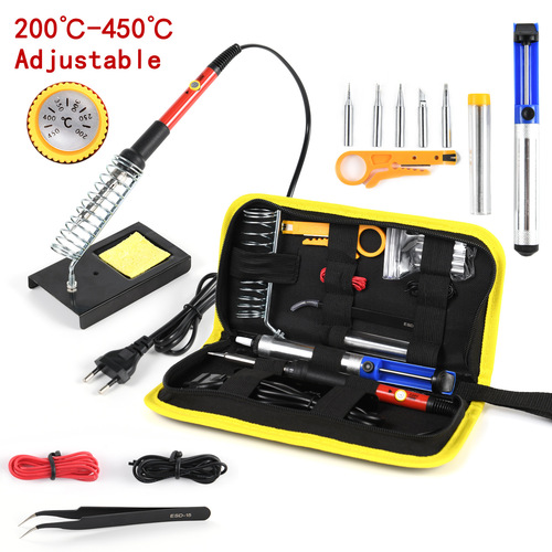 Adjustable temperature soldering iron set Flux soldering iron tool kit 220 110V 60W US and UK cloth bag set