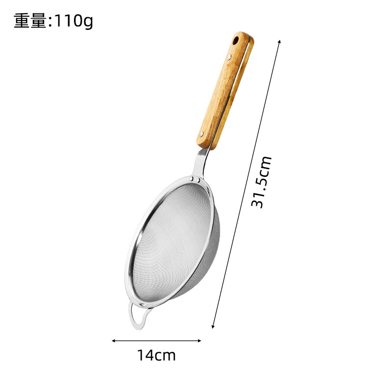 Colador de acero inoxidable 304 mango de madera anti-escaldado filtro de harina cuchara de escoria de aceite rejilla de aceite de cocina doméstica