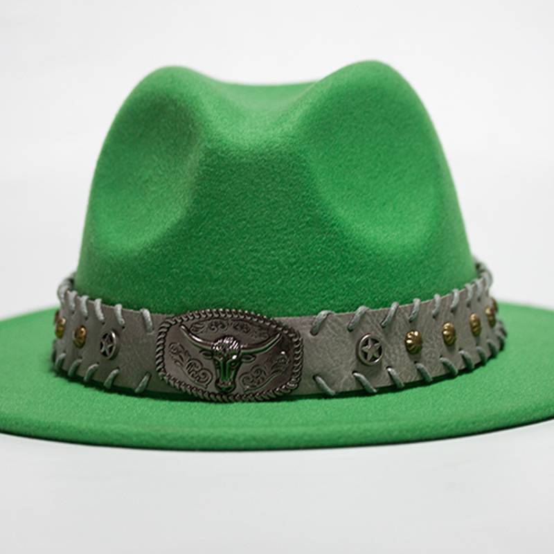 Nuevo sombrero Pu Correa remachada sombrero con sombrero vaquero de piedra elástica sombrero de fieltro cinturón de tejido modelo Pu sombrero con accesorios