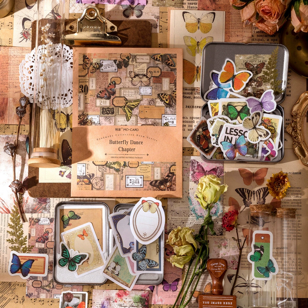 Mo Mo Material Sticker Set Hand of the Favorites Room Retro Hand -in -Boarded Patching Plant Plant Butterfly