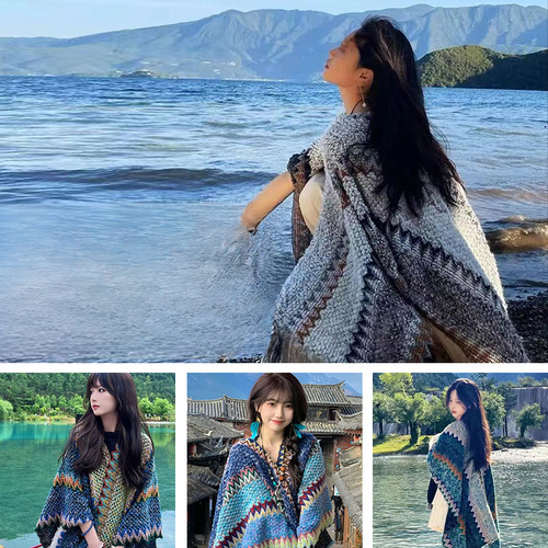 Sew Maha Hair to Make Yunnan Lijiang Dali Tibet Tourist Holiday Ethnic Style Shoulder Shawl for Women Outerwear Warm Mantle