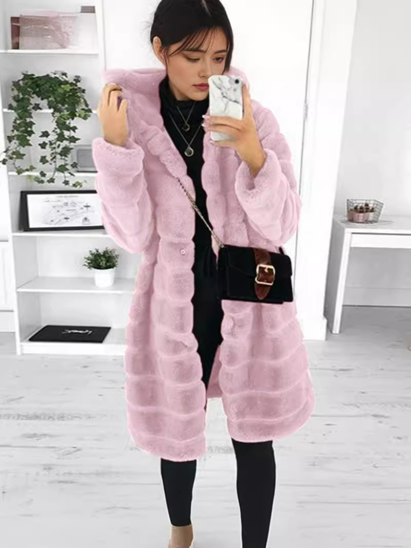 Cross-border fur wholesale autumn and winter imitation fur imitation mink long hooded fur coat women's coat warm