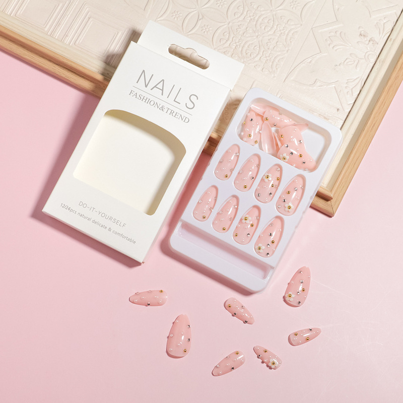 24 Pieces of Simple Polka Dot Full Diamond Decorative Almond Wear Nails, Beautiful and Cute Fake Nails Ins Same 24 Pieces of Simple Polka Dot Full Diamond Decorative Almond Wear Nails, Beautiful and Cute Fake Nails Ins Same
