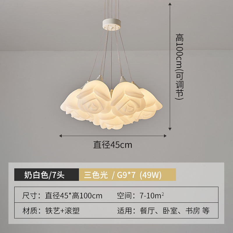 Rojo neto estilo crema flor de rosa creativa candelabro de sala de estar moderno simple romántico dormitorio cálido lámpara de araña de la habitación de los niños