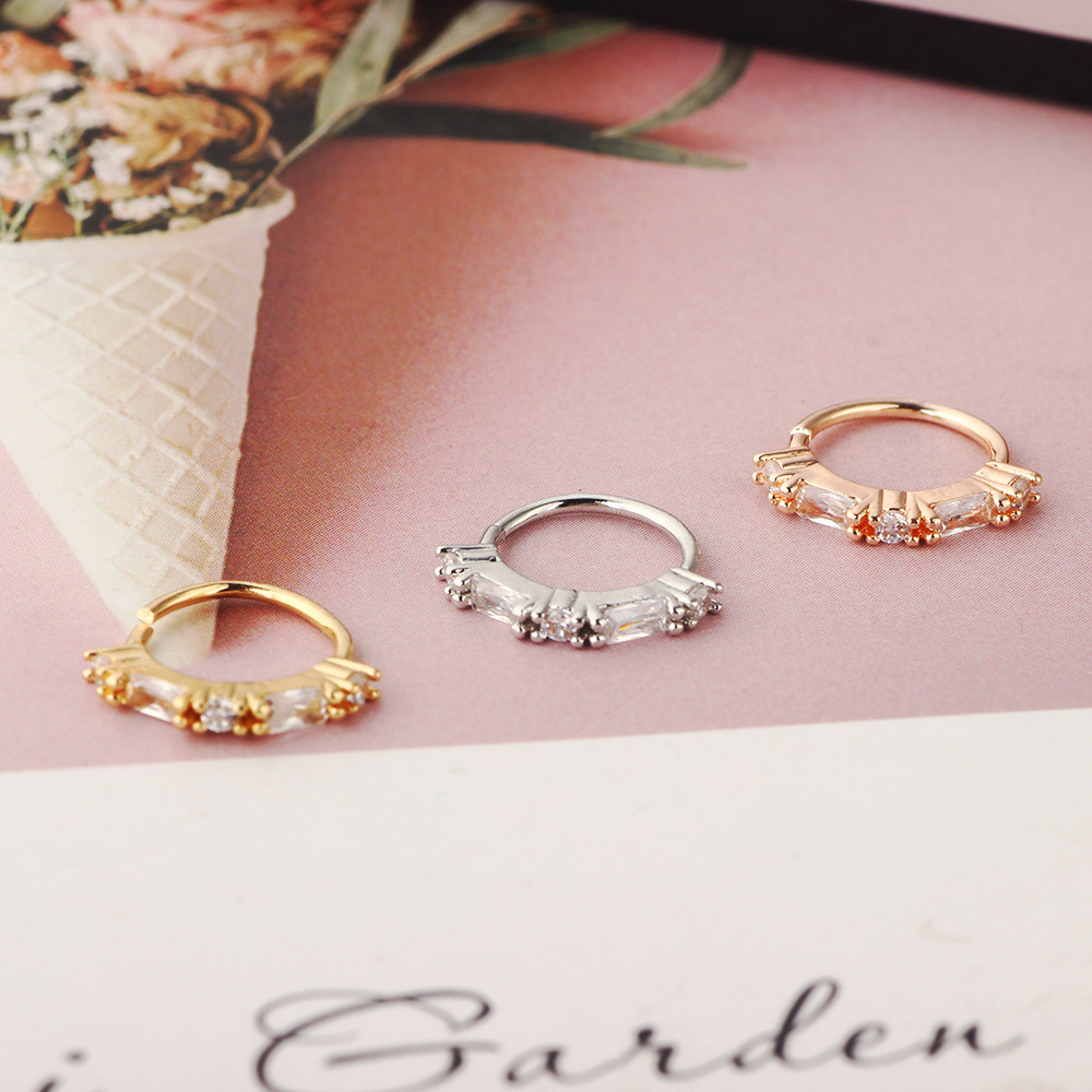 Gold Flower Zircon Nose Ring Nail, Cartilage Daith Earring, Copper Ear Bone Stud detail image 8