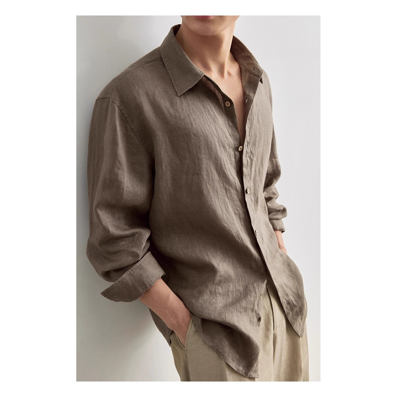 Pre-Sale Hemp Deconstructed Stereo Tailoring Loose Lapel Casual Long-Sleeved Shirt Relaxed Top Men's Summer