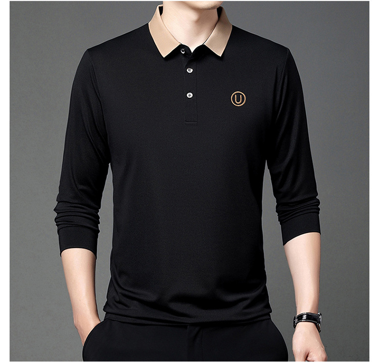 Polo de manga comprida para homem em algodão casual_voghion.com