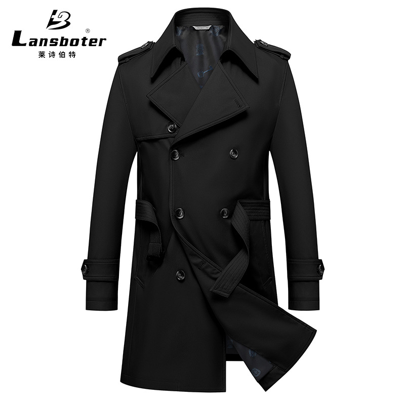 Abrigo de trinchera de calidad para hombre de primavera y otoño para hombre de longitud media gabardina de doble botonadura para hombre image 5