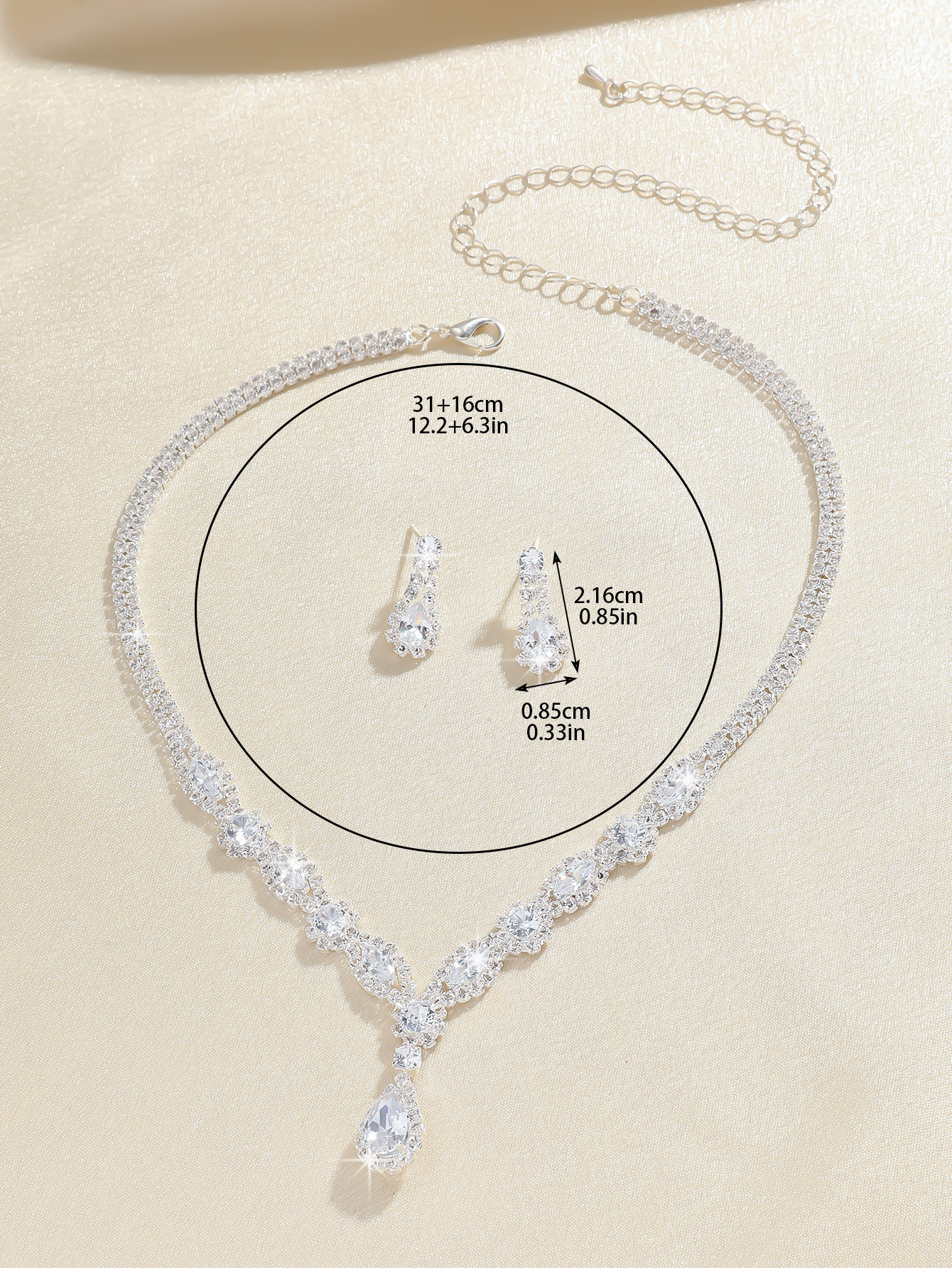 collana con orecchini a catena con zirconi e strass, stile retrò, semplice, per donna_voghion.com