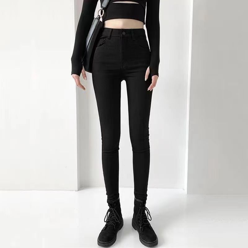 黑灰色加绒加厚阔腿牛仔裤女秋冬季2025新款高腰宽松显瘦直筒裤子|undefined