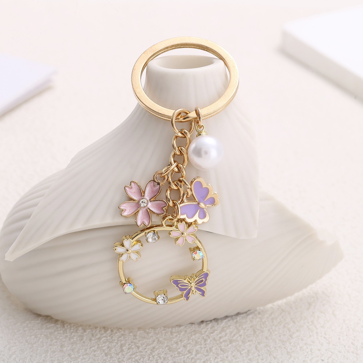 Cute, Sweet Style 1 Piece 1 Set Cute Sweet Heart Shape Butterfly Alloy Enamel Bag Pendant Keychain