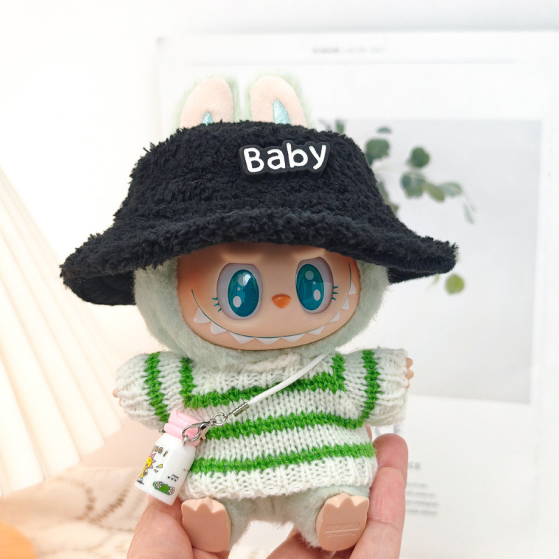 17 センチメートルビニールぬいぐるみマカロンラブブ LABUBU ベビー服ピンクのガーゼスカートヘアアクセサリー交換服|undefined